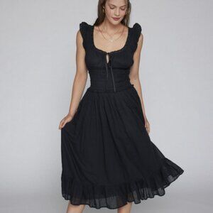 UO Kimchi Blue Olivia Flutter Sleeve Smocked Maxi Dress Black New M